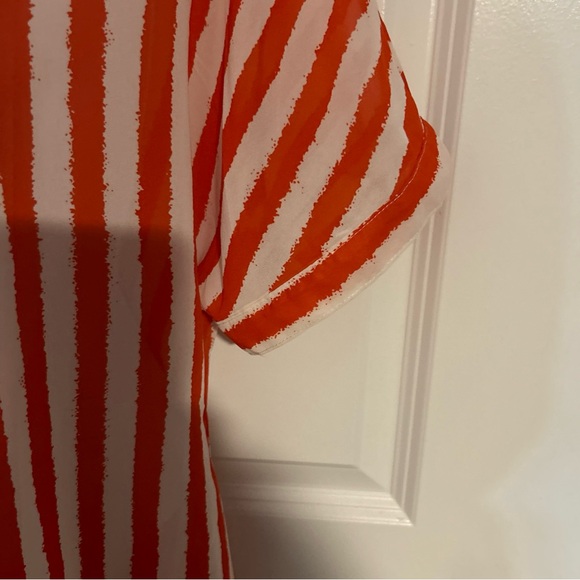 Ceres Women’s Large Top Orange White Stripe Sheer - Picture 2 of 6